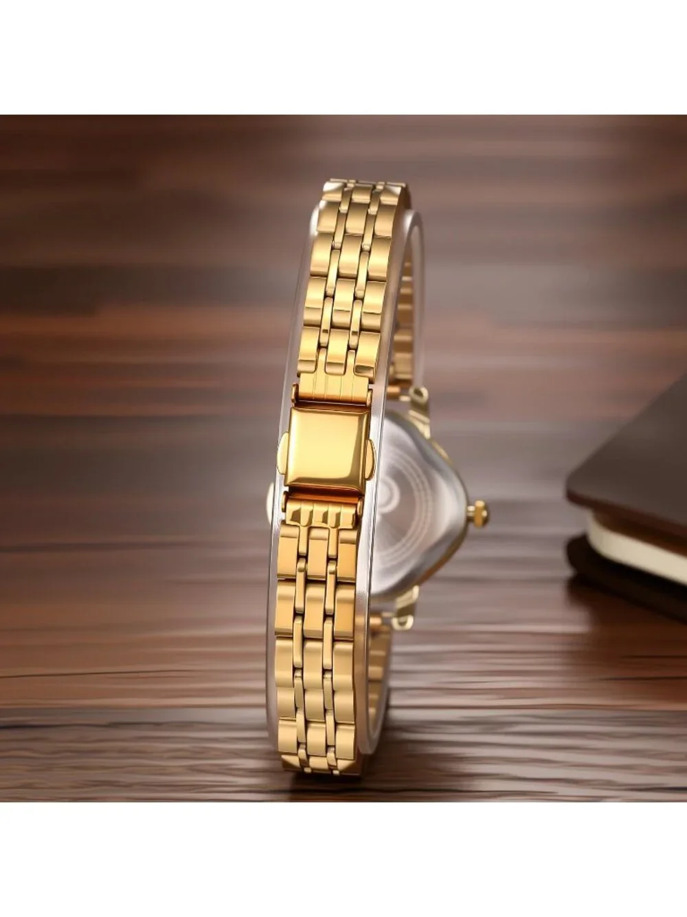 Women’s Gold Red Analog Quartz Roman Numerals Stainless Steel Band Wrist Watch